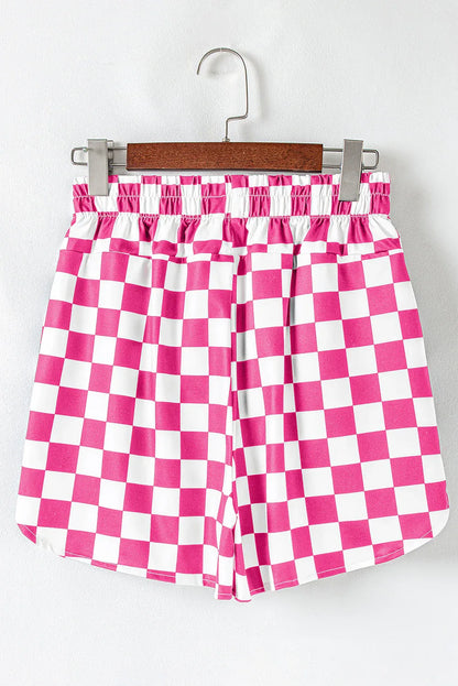 Rose Checkered Print High Waist Casual Shorts - Windgat