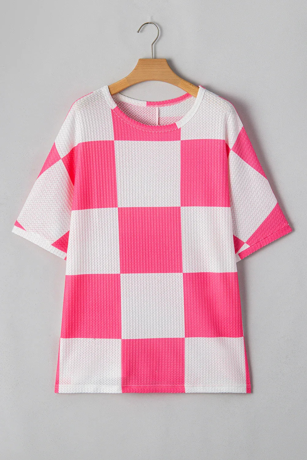 White Textured Checkerboard Round Neck Plus Size T Shirt - Windgat