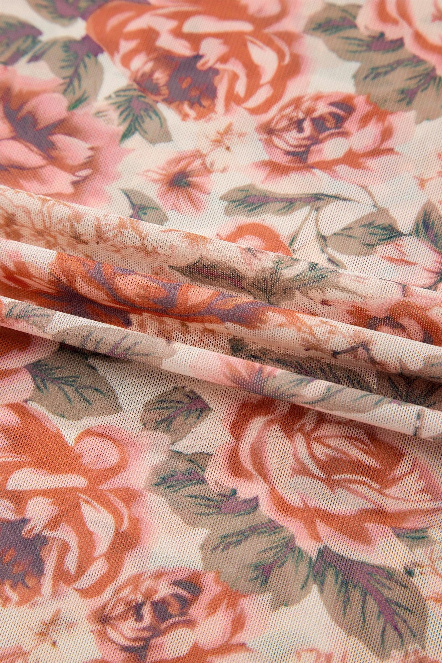 Pink Plus Size Floral Mock Neck Long Sleeve Slim Top - Windgat