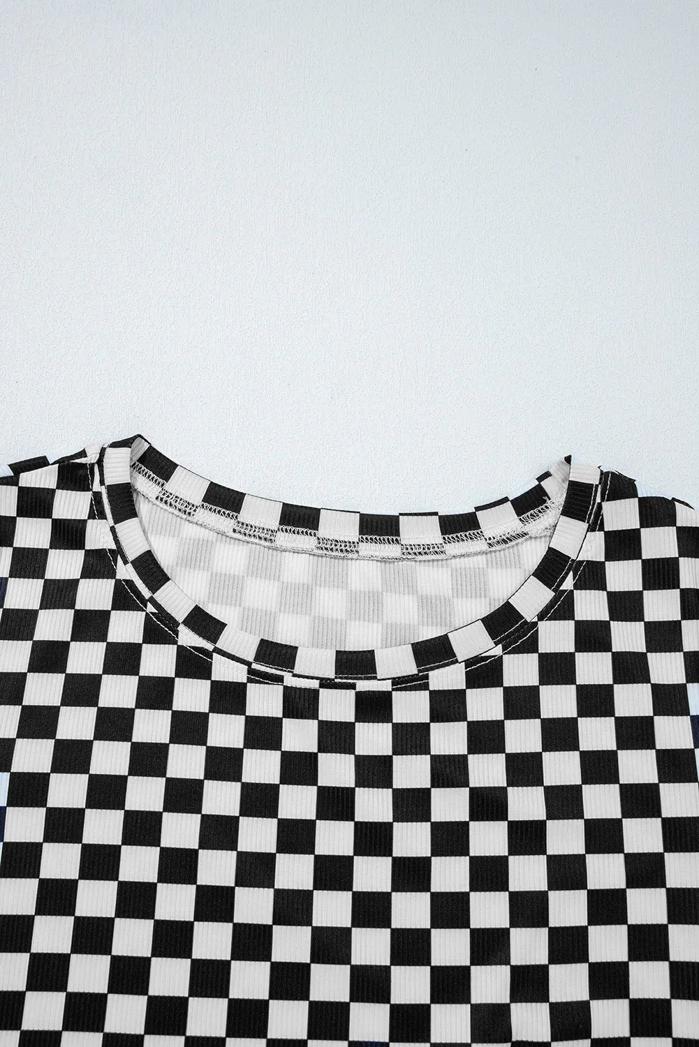 Black Checkered Ribbed Slim Fit Crew Neck T Shirt - Windgat
