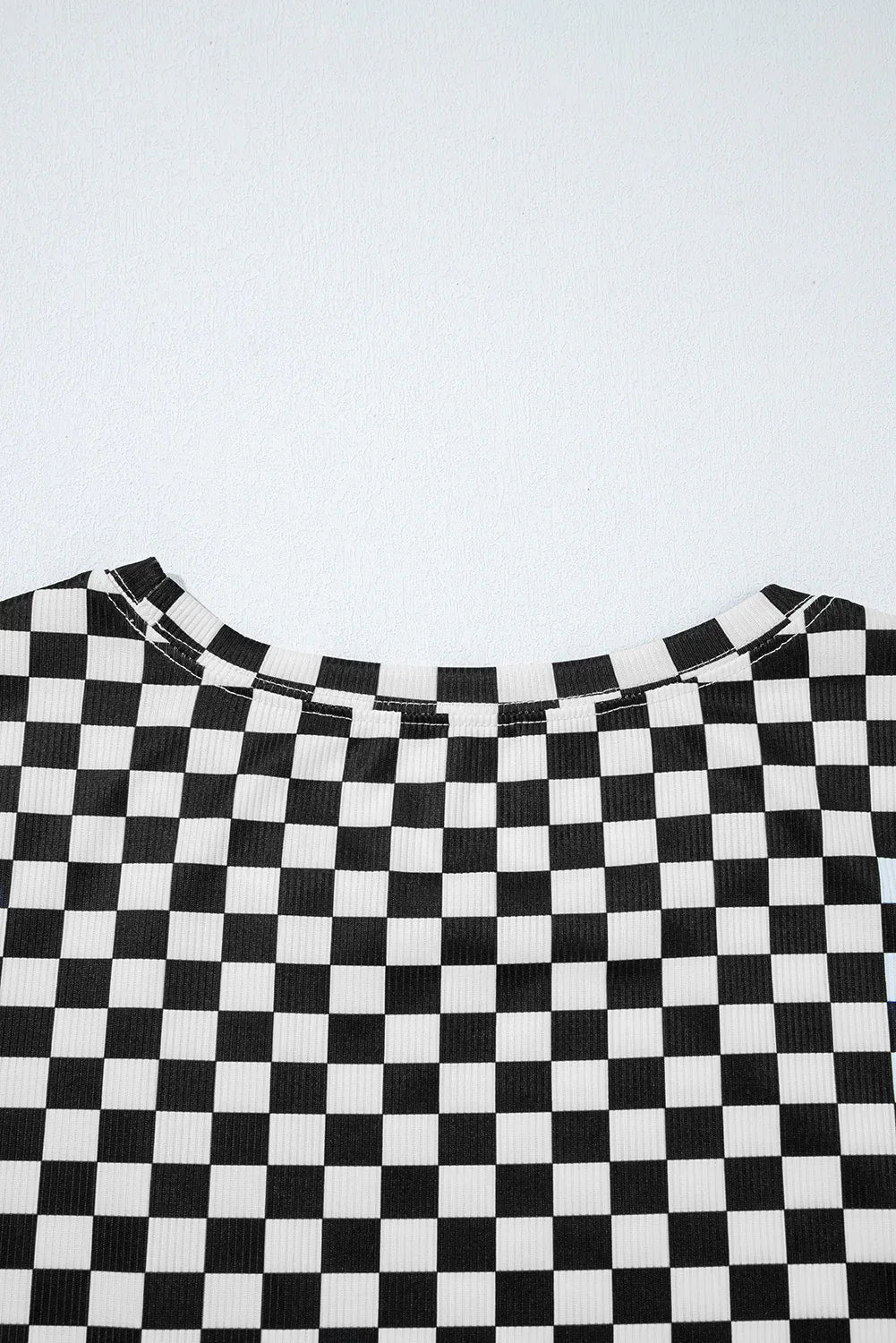 Black Checkered Ribbed Slim Fit Crew Neck T Shirt - Windgat