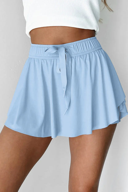 Sky Blue Drawstring Elastic Waistband Lined Tennis Skorts - Windgat