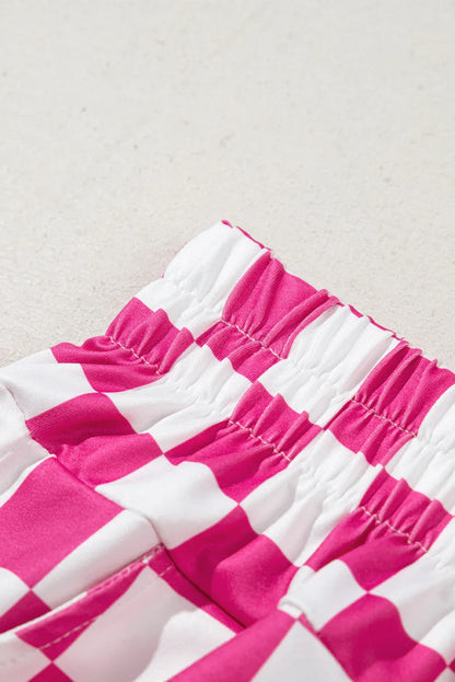 Rose Checkered Print High Waist Casual Shorts - Windgat