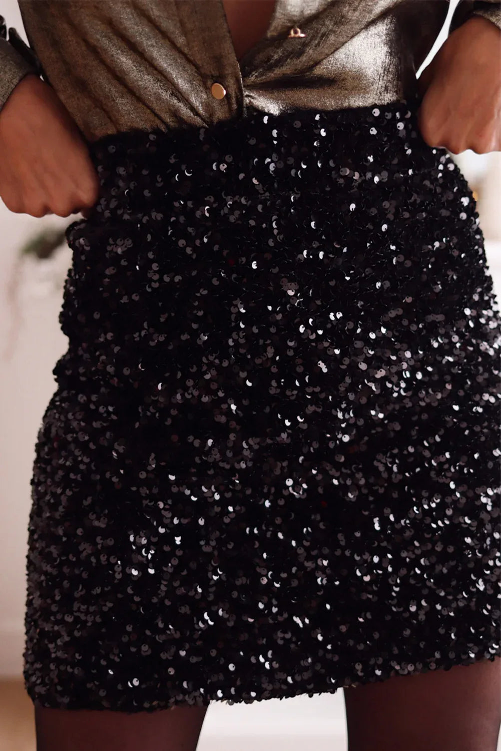 Black Sequin Bodycon Mini Skirt - Windgat