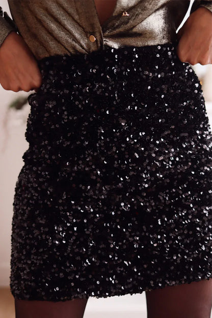 Black Sequin Bodycon Mini Skirt - Windgat