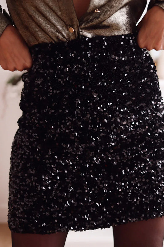 Black Sequin Bodycon Mini Skirt - Windgat