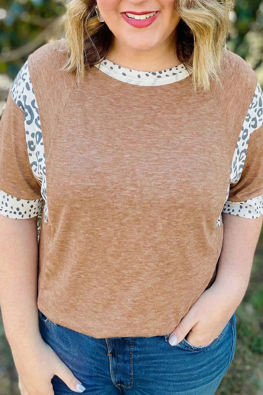 Chestnut Animal Color Block Patchwork Plus Size Tee - Windgat