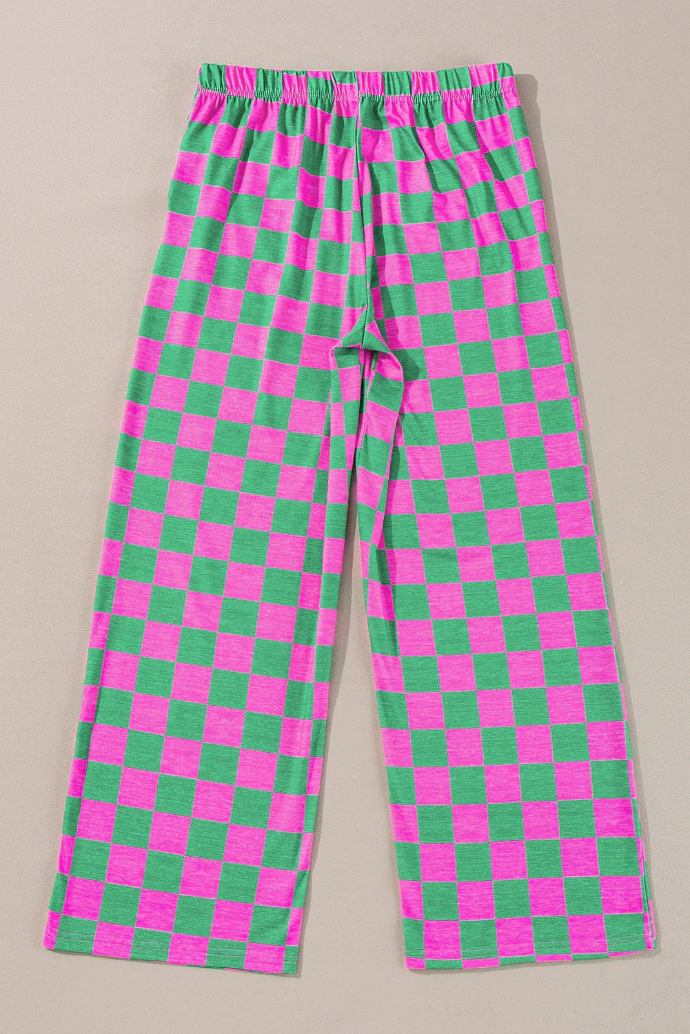 Green 2-Tone Checked Print High Waist Wide Leg Pants - Windgat