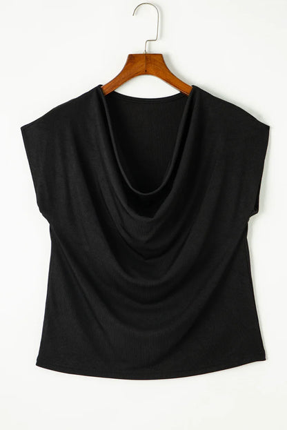Black Cowl Neck Bat Sleeve T Shirt - Windgat