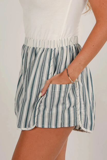Gray Stripe Elastic Waist Cargo Pocket Casual Shorts - Windgat