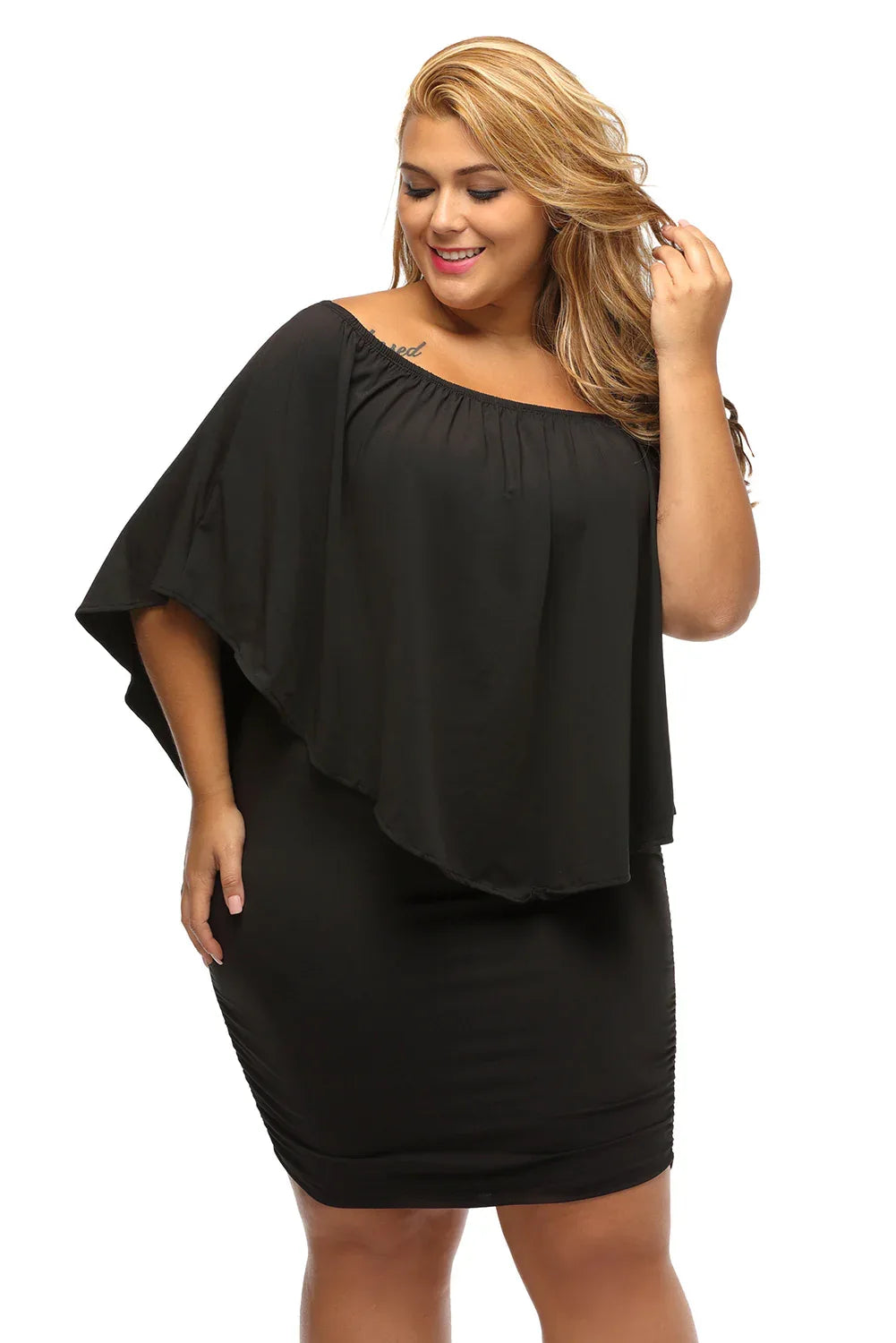Plus size Dressing Layered Pink Mini Poncho Dress - Windgat