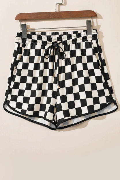 Multicolour Checkered Drawstring Elastic Waist Casual Shorts - Windgat
