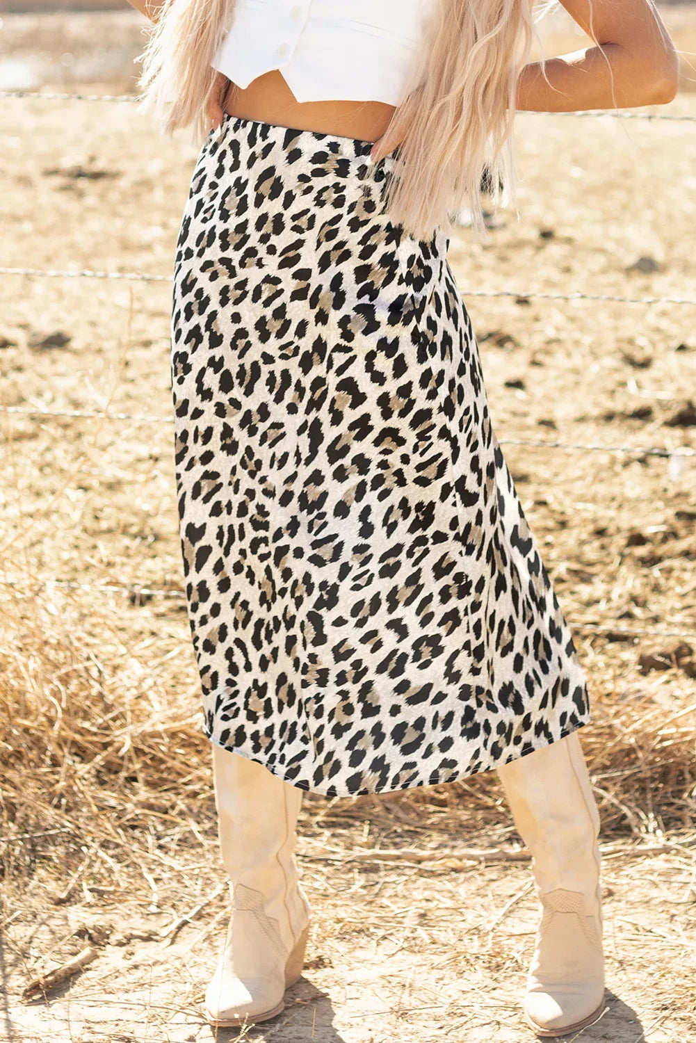 Brown Leopard Print High Waist Midi Skirt - Windgat