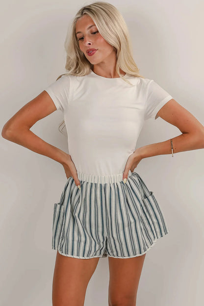 Gray Stripe Elastic Waist Cargo Pocket Casual Shorts - Windgat