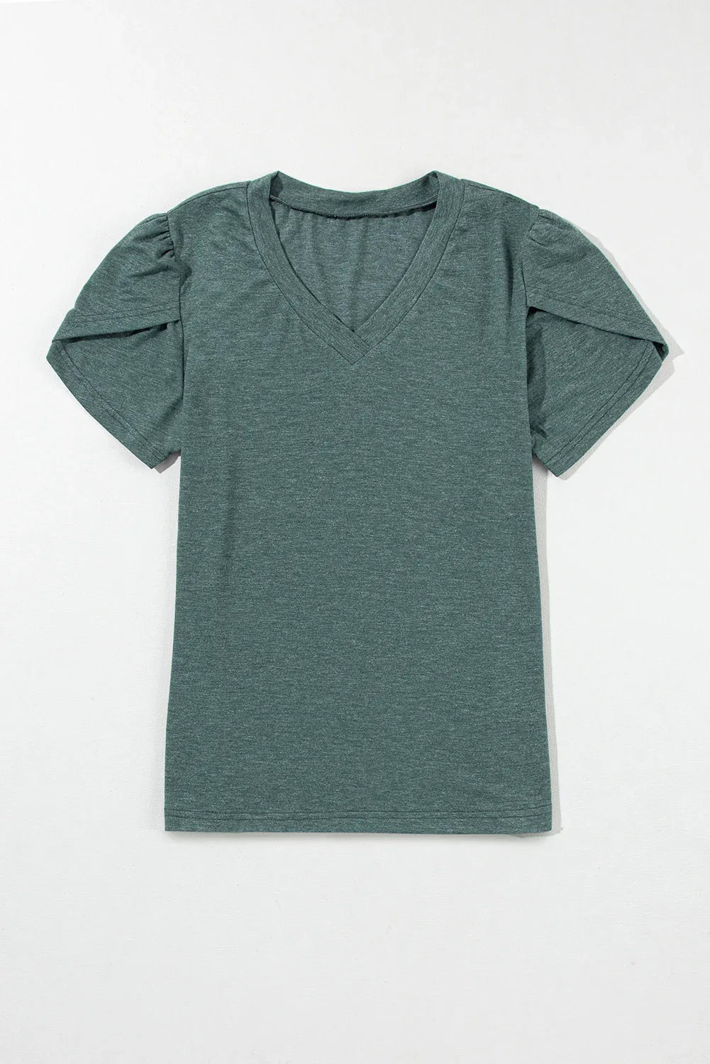 Mist Green Fashion Petal Sleeve V Neck T Shirt - Windgat