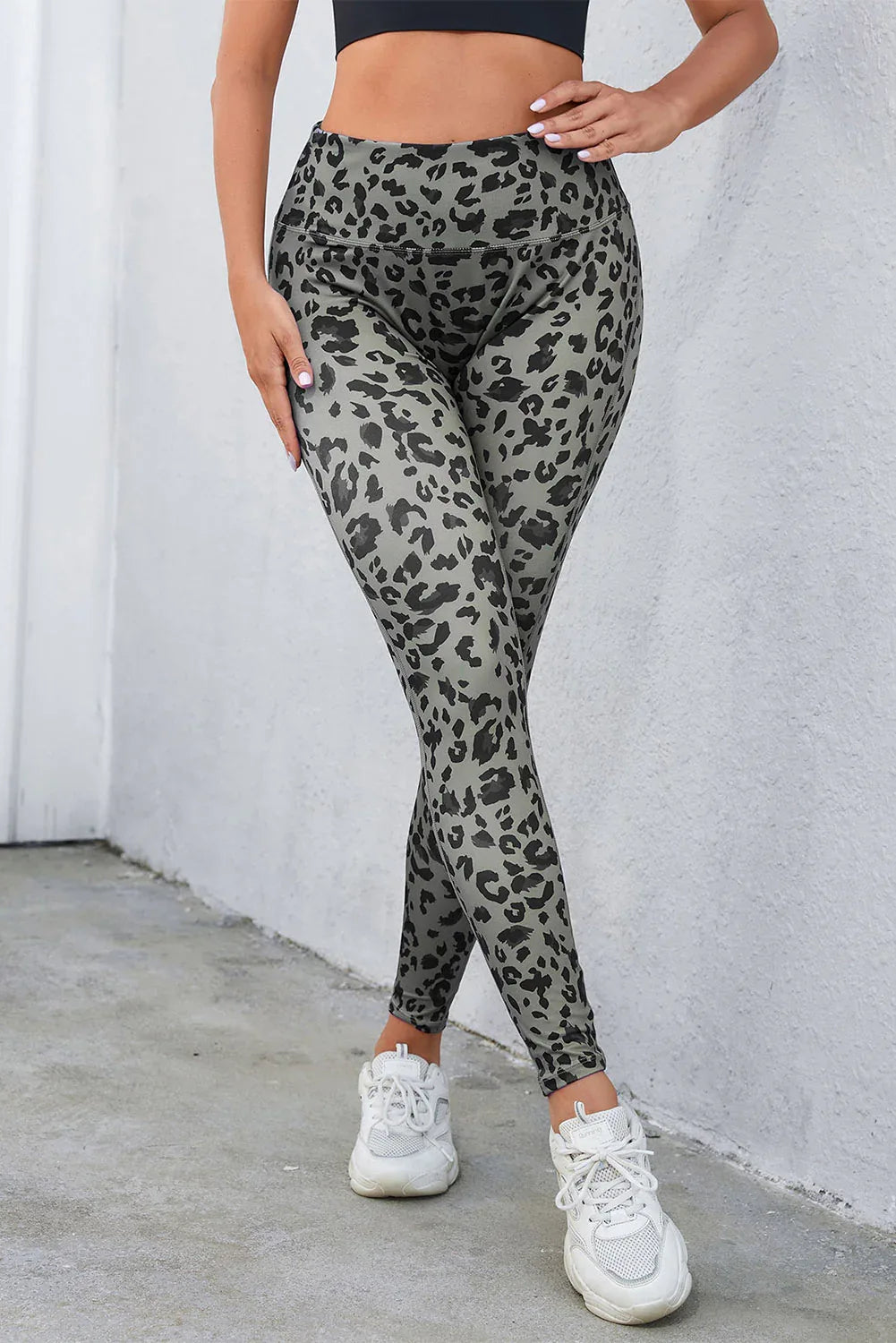 Gray Classic Leopard Print Active Leggings - Windgat