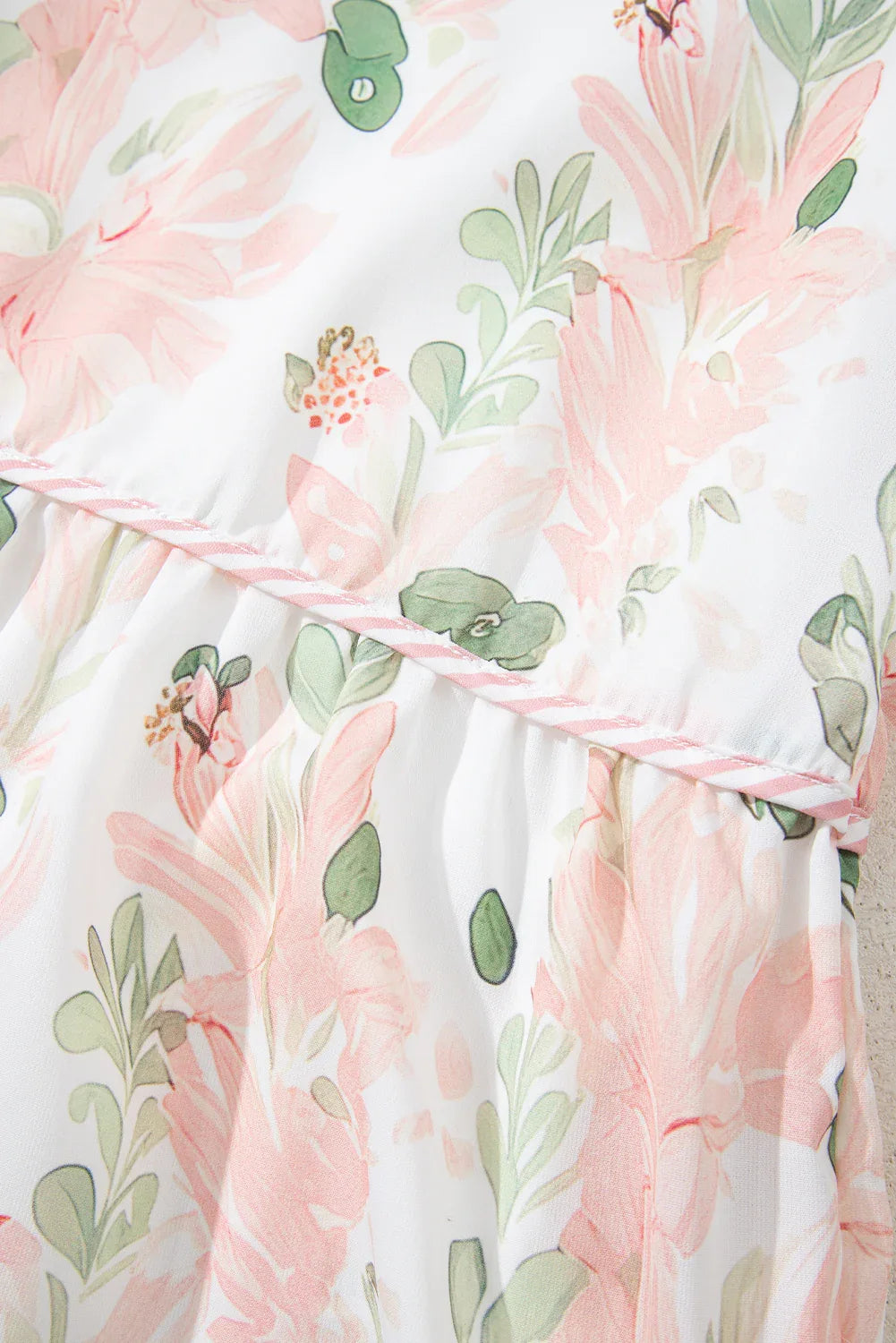 Pink Plus Size Floral Print Striped Detail Short Summer Dress - Windgat