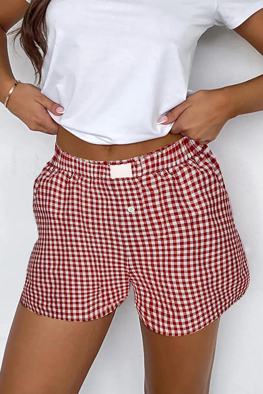 Red Gingham Printed High Waist Shorts - Windgat