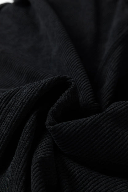 Black Plus Size Corduroy Patch Pocket Sleeveless Mini Dress - Windgat