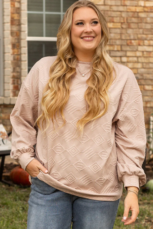 Parchment Plus Size Textured Drop Shoulder Crew Neck Sweatshirt - Windgat