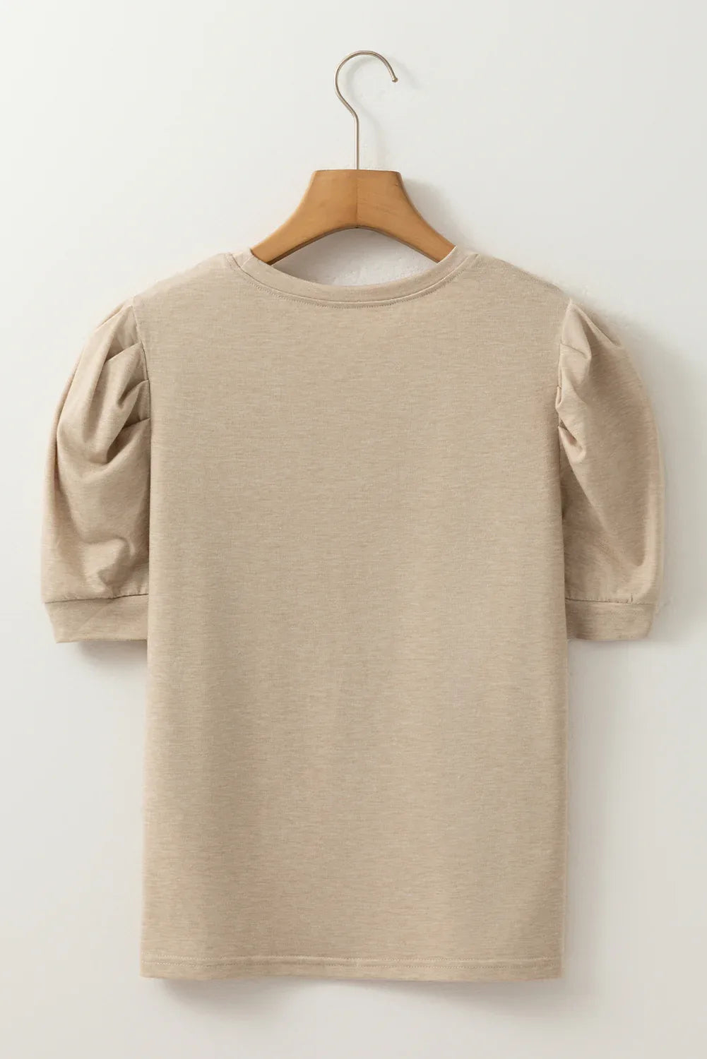 Parchment Solid Color Ruched Puff Sleeve T Shirt - Windgat