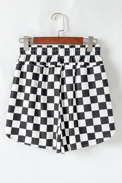 Rose Checkered Print High Waist Casual Shorts - Windgat