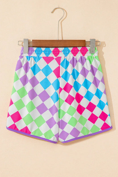 Multicolour Checkered Drawstring Elastic Waist Casual Shorts - Windgat