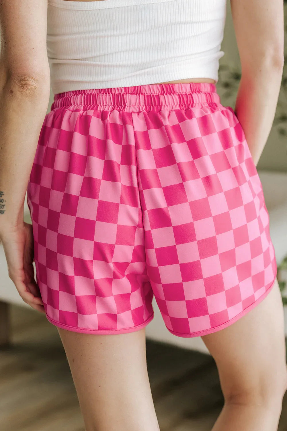 Multicolour Checkered Drawstring Elastic Waist Casual Shorts - Windgat