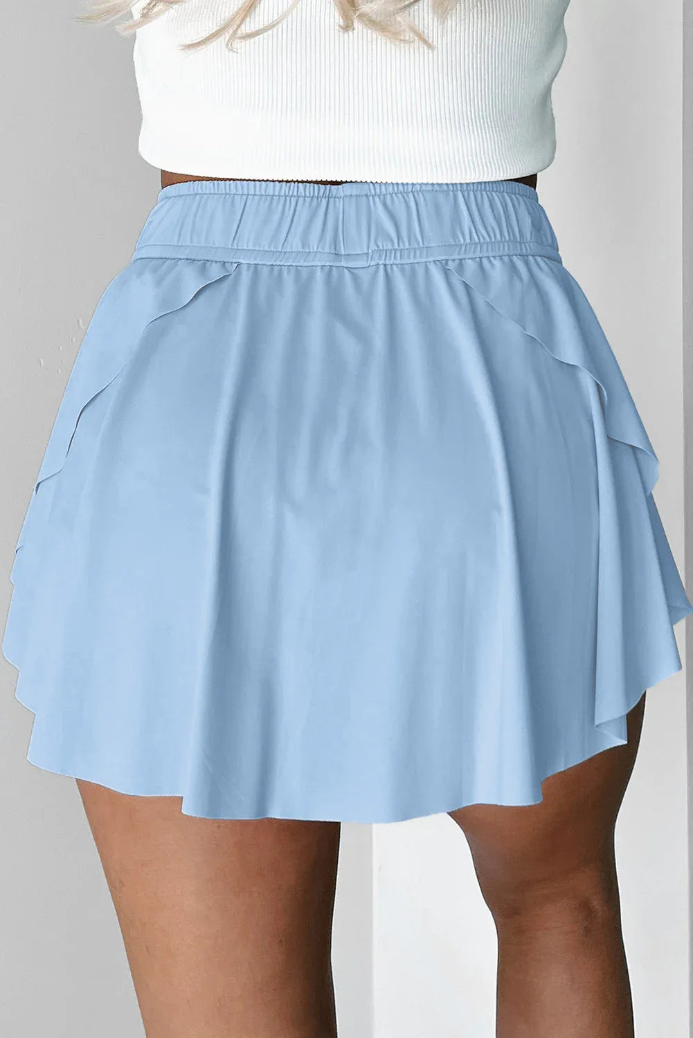 Sky Blue Drawstring Elastic Waistband Lined Tennis Skorts - Windgat