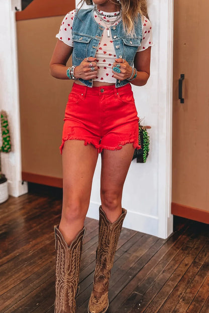 Racing Red Allover Heart Print Mesh Short Sleeve Top - Windgat