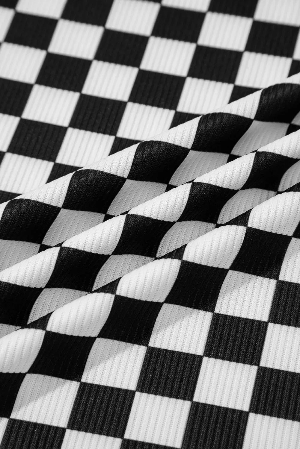 Black Checkered Ribbed Slim Fit Crew Neck T Shirt - Windgat