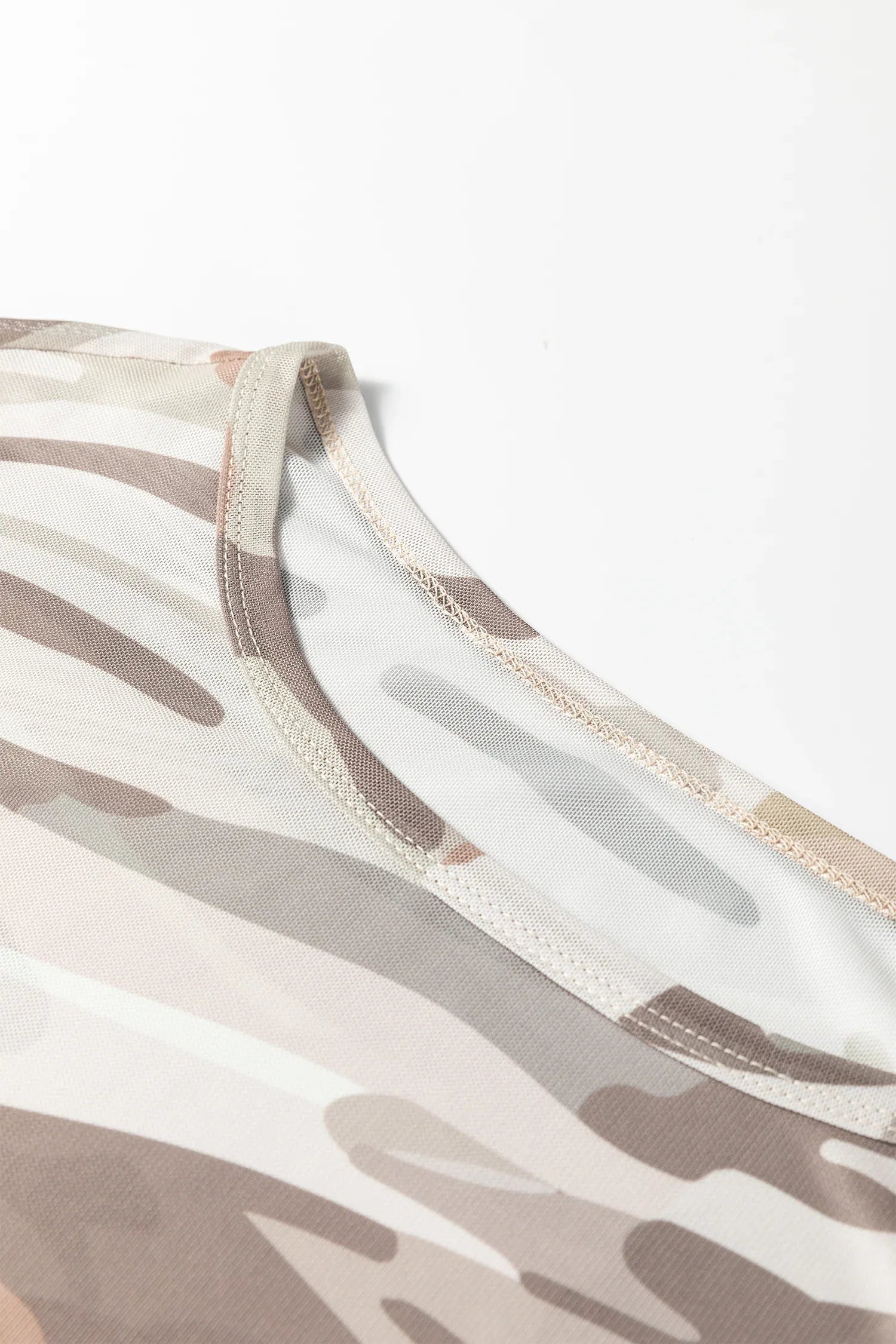 Green Plus Size Western Camo Print Mesh Long Sleeve Top - Windgat