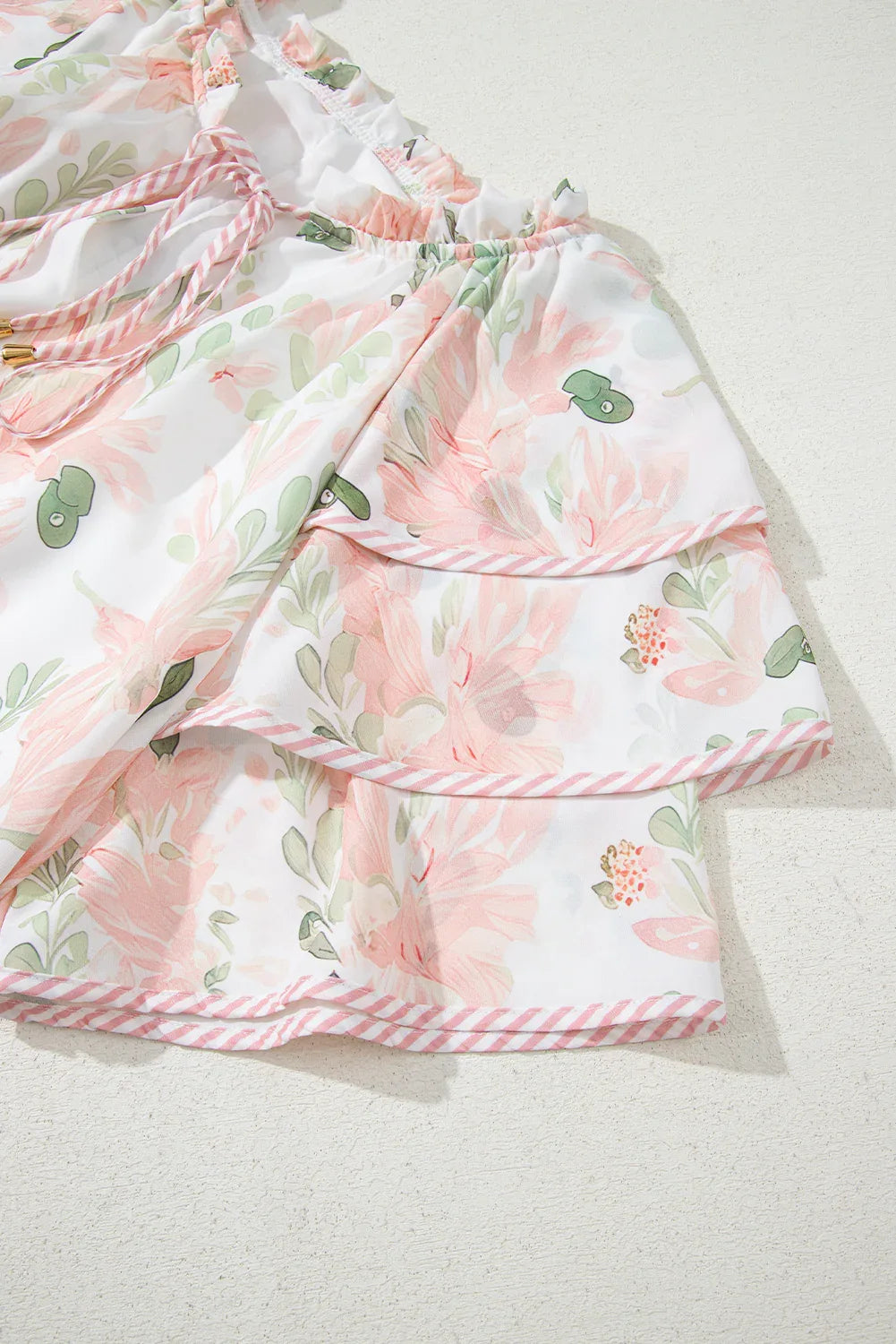 Pink Plus Size Floral Print Striped Detail Short Summer Dress - Windgat