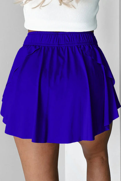 Sky Blue Drawstring Elastic Waistband Lined Tennis Skorts - Windgat
