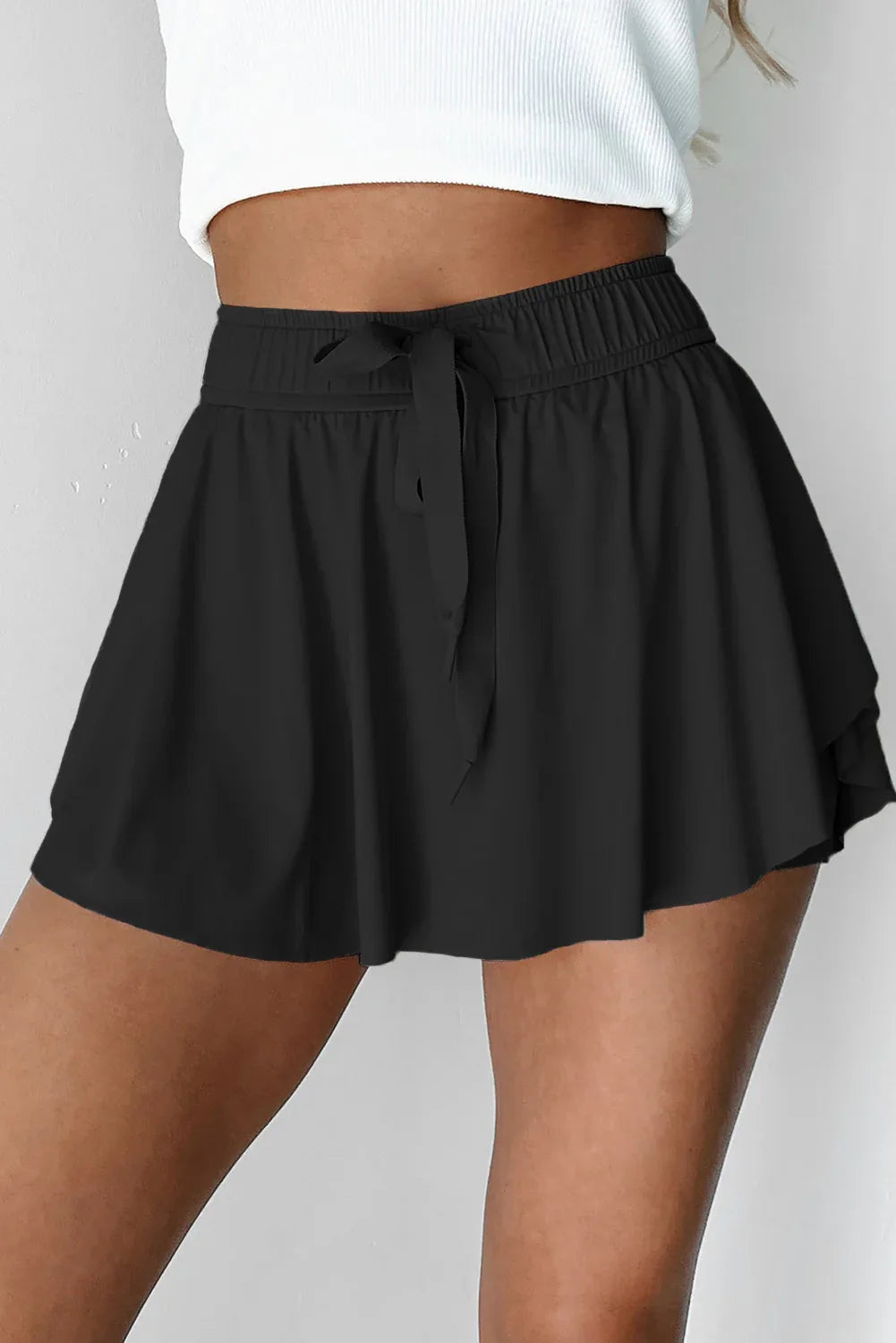 Sky Blue Drawstring Elastic Waistband Lined Tennis Skorts - Windgat