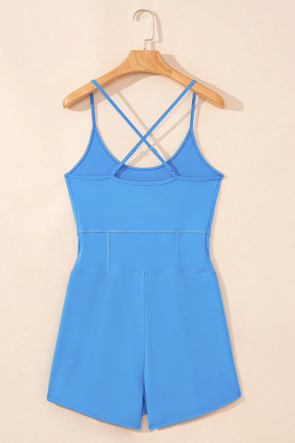 Blue Crossed Spaghetti Straps Drawstring Waist Sporty Romper - Windgat