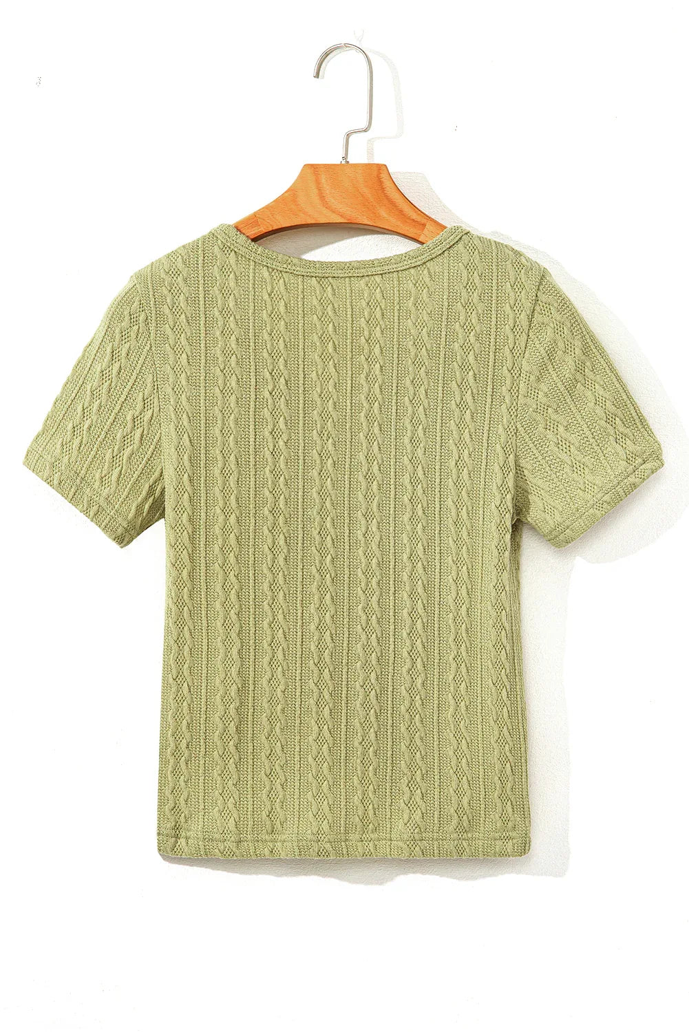 Spinach Green Textured Knit Slim Fit Notch V Neck T Shirt - Windgat