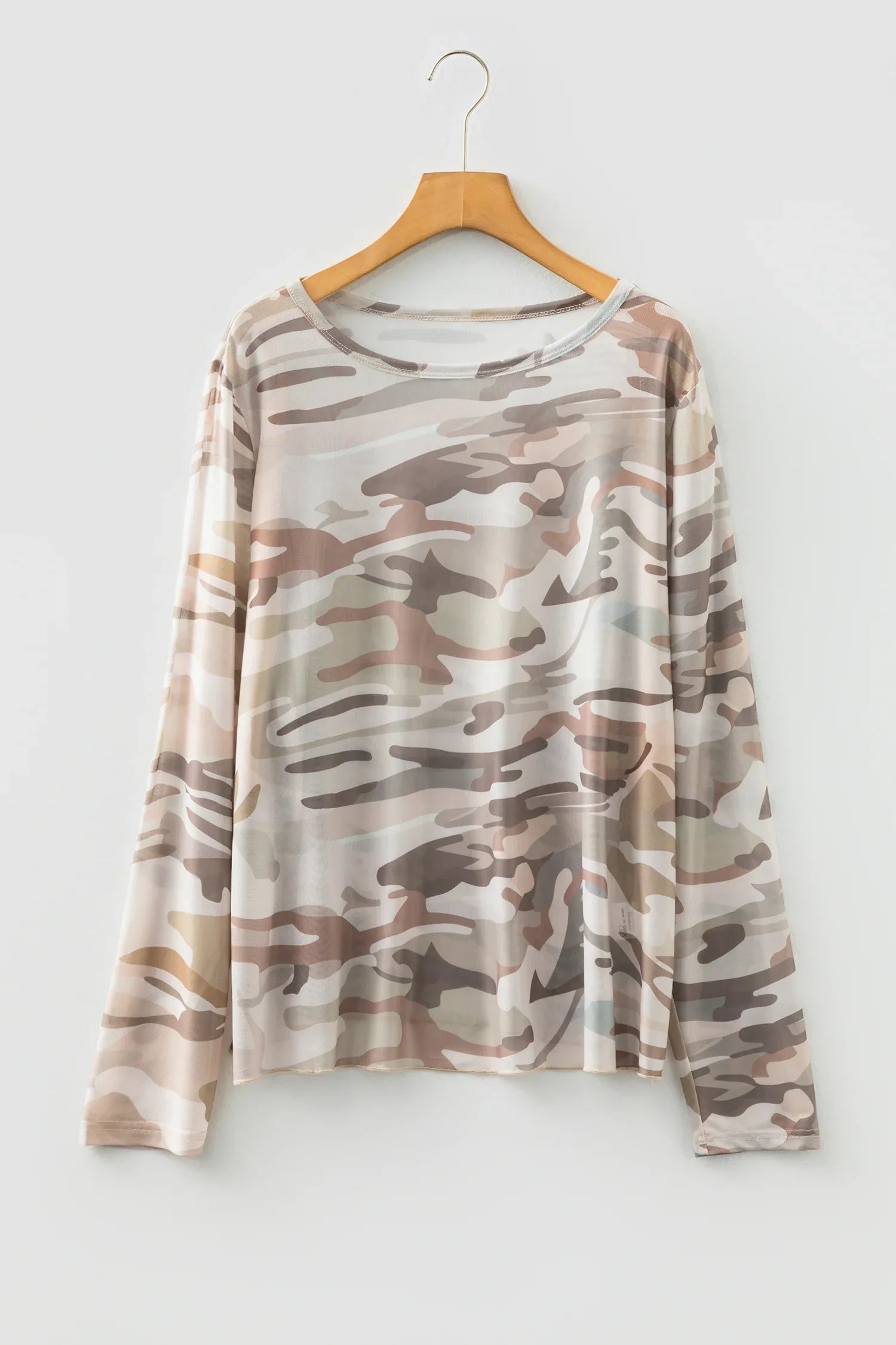 Green Plus Size Western Camo Print Mesh Long Sleeve Top - Windgat