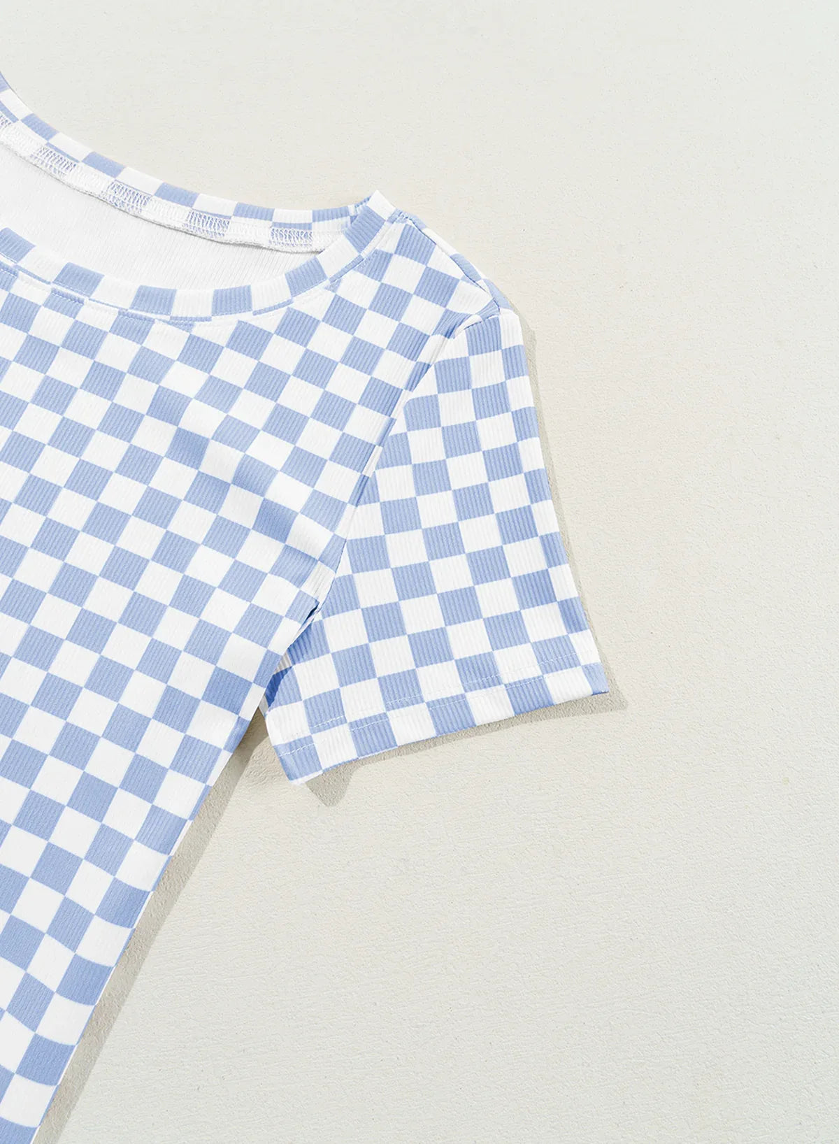 Black Checkered Ribbed Slim Fit Crew Neck T Shirt - Windgat