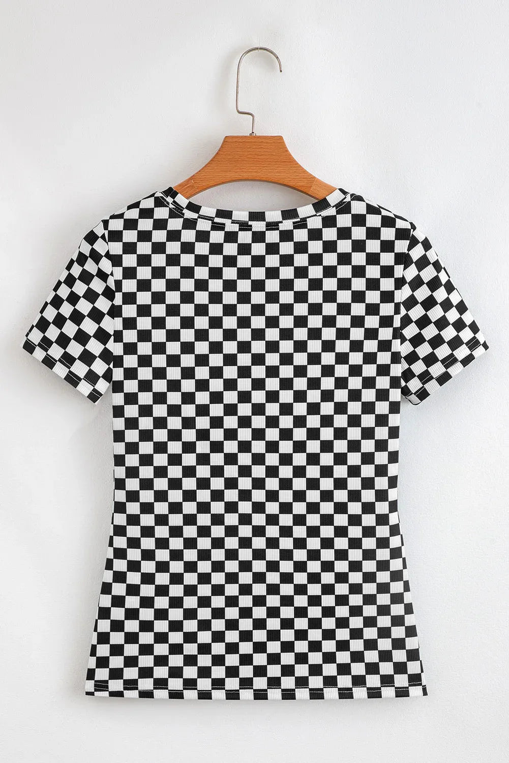 Black Checkered Ribbed Slim Fit Crew Neck T Shirt - Windgat