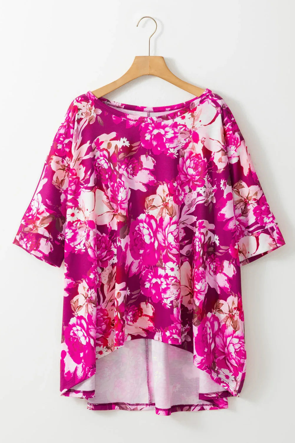 Red Floral Print Short Sleeve Plus Size Blouse - Windgat