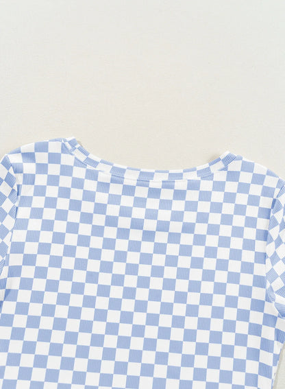 Black Checkered Ribbed Slim Fit Crew Neck T Shirt - Windgat