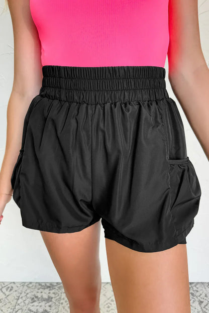 Black Elastic High Waist Pocketed Casual Shorts - Windgat