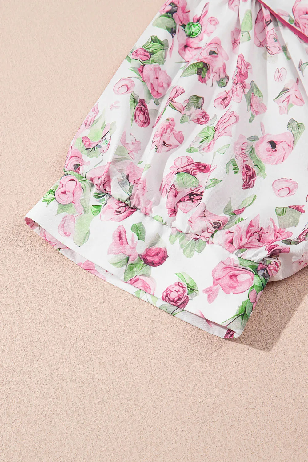 Pink Floral Split Neck Short Sleeve Loose Plus Size Mini Dress - Windgat