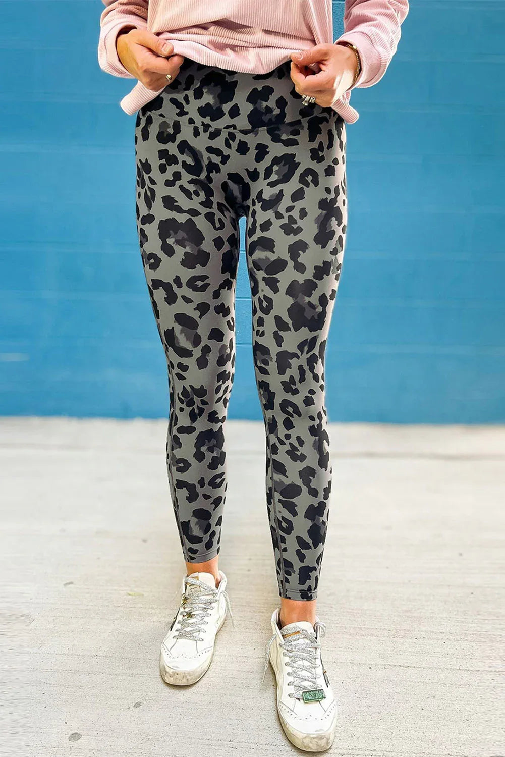 Gray Classic Leopard Print Active Leggings - Windgat