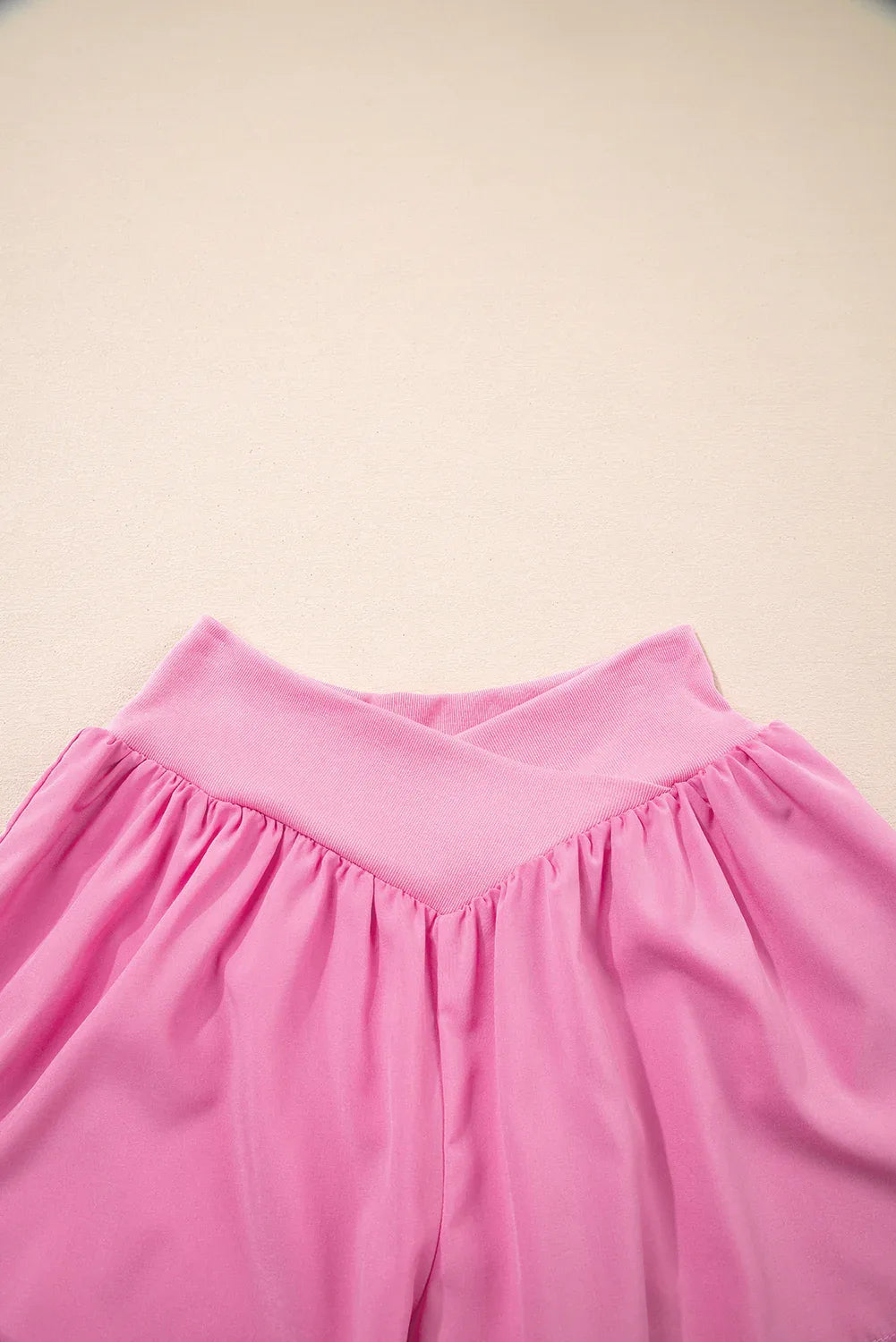 Bright Pink Crossed Waist Tiered Flowy Shorts - Windgat