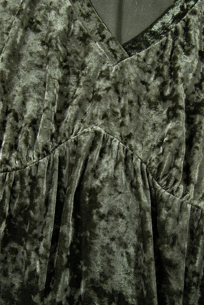 Coffee Plus Size Velvet Babydoll Mini Dress with Puff Sleeve - Windgat