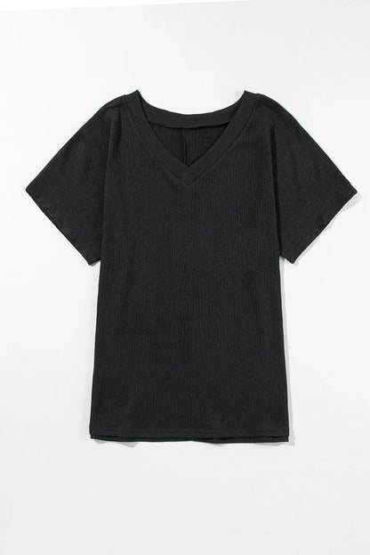 Blue Sapphire Crinkled V Neck Wide Sleeve T-shirt - Windgat