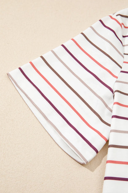 White Stripe V Neck Casual Plus Size Tee - Windgat