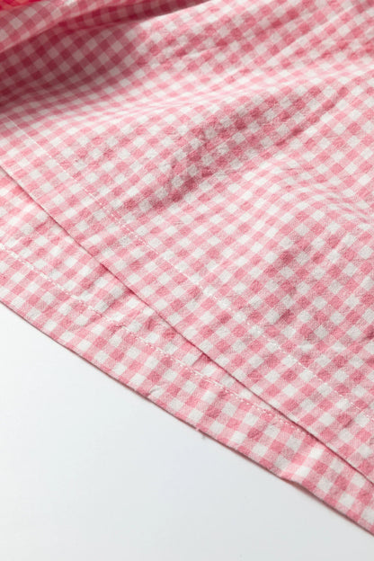 Red Contrast Trim Plaid Print Plus Size Shorts - Windgat